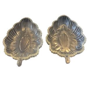 Vintage Federal Glass Lot of 2 Leaf Dish Ribbed Clear Crystal Classic Americana